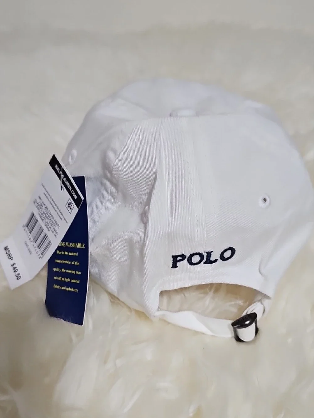 Polo by Ralph Lauren White Baseball Cap with Navy Pony Embroidery